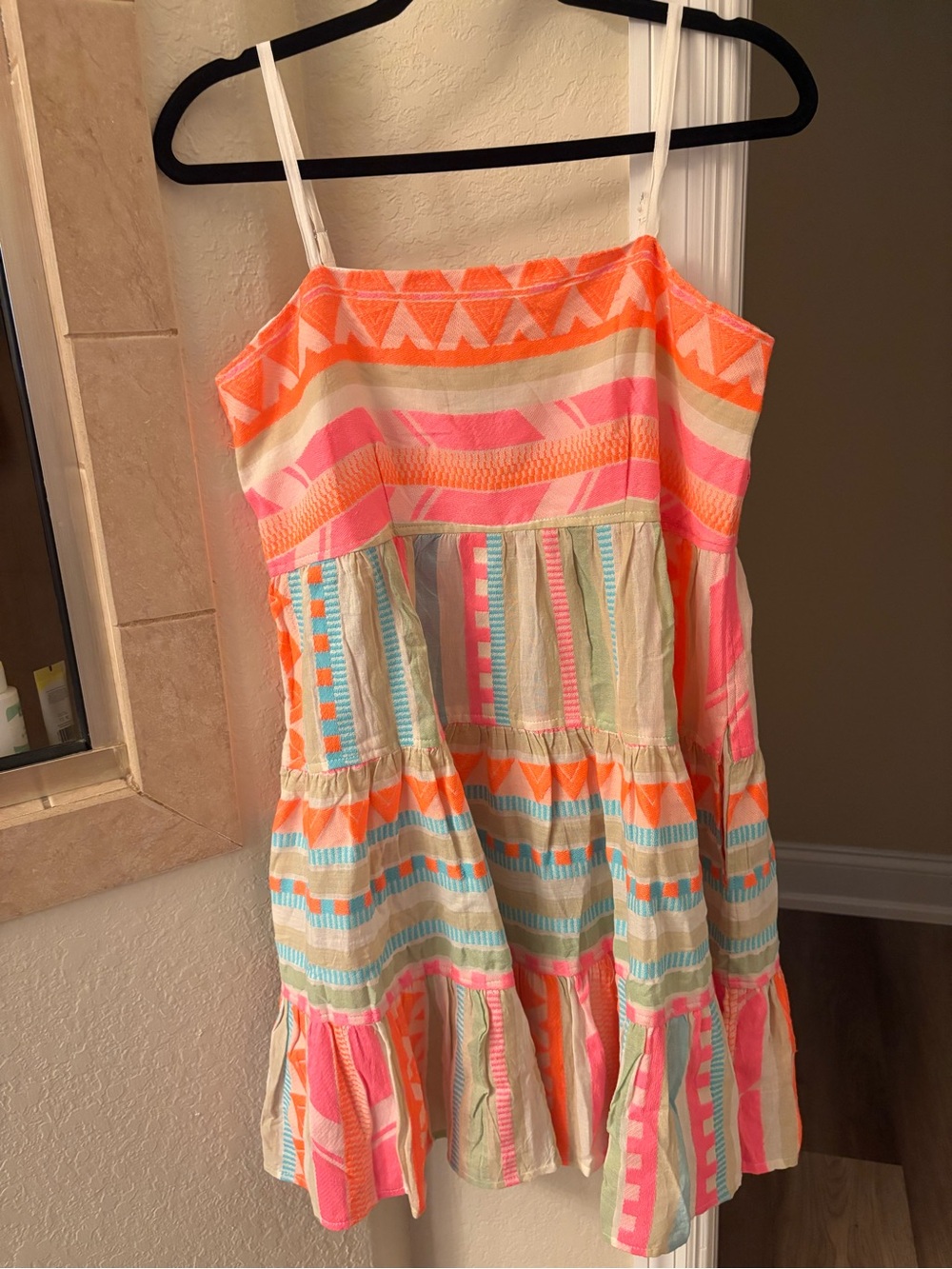 Elan Neon Pink & Orange Striped Tiered Sundress